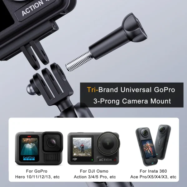 Electric Suction Cup Camera Mount with 360° Ball Head Magic Arm, Three-Prong Claw Compatible with Various Sporting Cameras