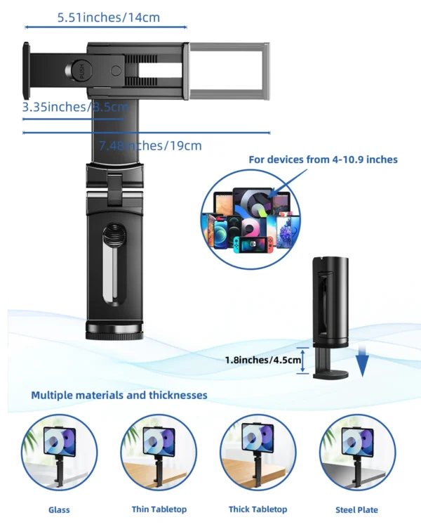 Eary Airplane Travel Essentials Phone Holder Universal Handsfree Phone Mount Stand for Flying Desk with 360°Rotation Pocket Size