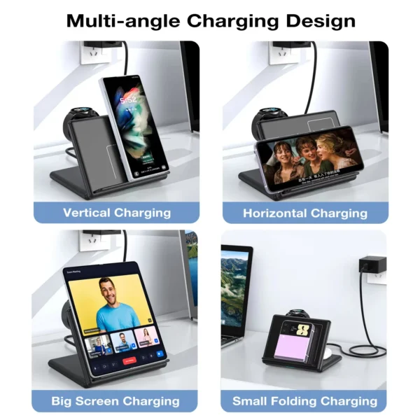3 in 1 Foldable Wireless Charger for Samsung - Charging Dock for Galaxy S24/S23/Z Fold/Z Flip, Watch 7/6 Classic, Buds Pro