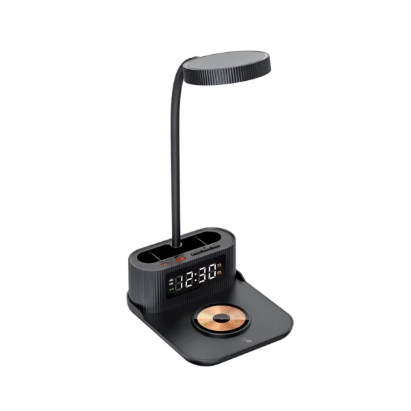 Multi-Function Wireless Charger with Clock Bedside Lamp Wireless Charging Pad with Alarm Clock & Pen Holder Desk Lamp