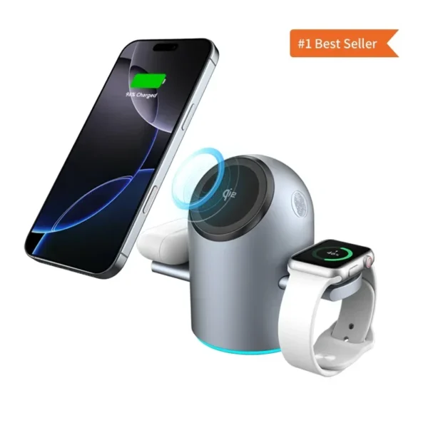 Qi2 15W 3-in-1 Auto-Rotating Magnetic Wireless Charger for IPhone 16/15/14 Pro Max & Apple Watch - Fast Charging Station