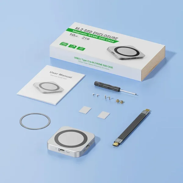 M.2 NVMe USB3.0 Phone Magnetic SSD Enclosure with Turbo Fan 10 Gbps PD 100W Support 2T for Model NVME Both 2230and2242 SSDPls