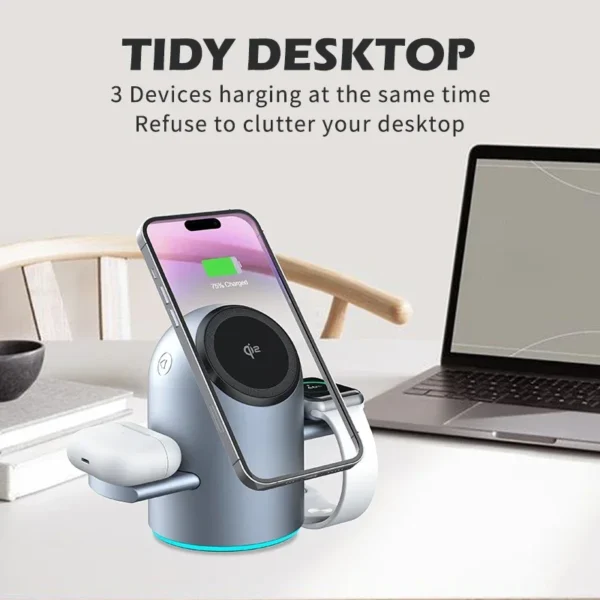 Qi2 15W 3-in-1 Auto-Rotating Magnetic Wireless Charger for IPhone 16/15/14 Pro Max & Apple Watch - Fast Charging Station