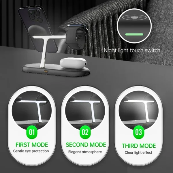 3 in 1 Wireless Charging Station Magnetic Charger for IPhone 16 15 14 13 12 Series,Apple Watch Airpods with Dimmable Night Light