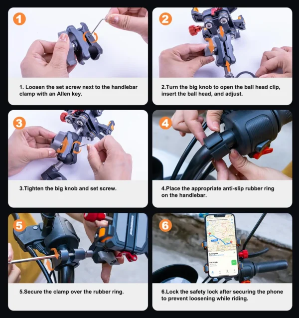 Aluminum Motorcycle Phone Mount Holder with Vibration Dampener & High-Speed Secure Lock for 6"-7.2" Phone